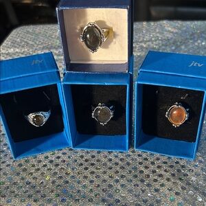 Elegant Silver tone Rings , Black and Orange Stones Mood rings stainless steel